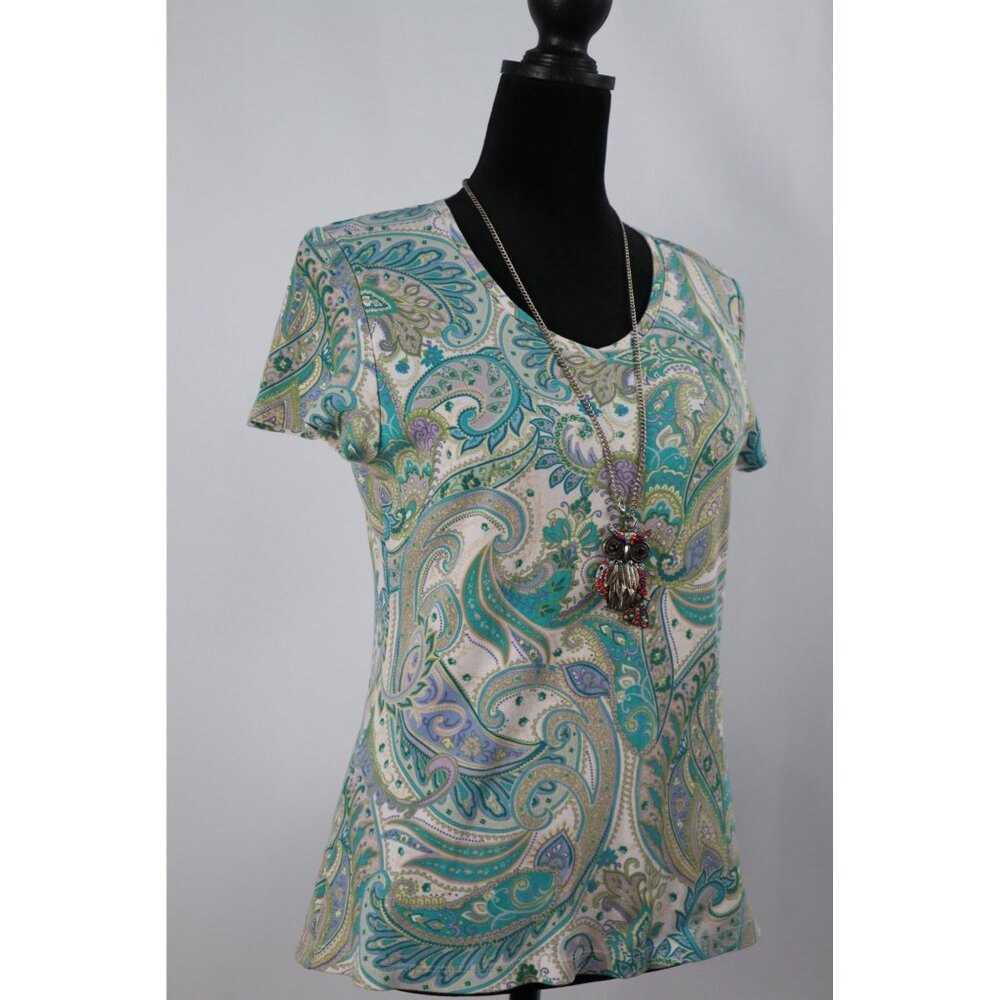 Croft & Barrow‎ S Paisley Short-Sleeve Top In Teal & Lavender